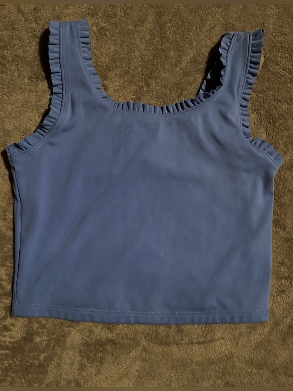 Yogalicious Lux Rosa Ruffle Strap Crop Tank Medium Sky Gray Built In Bra